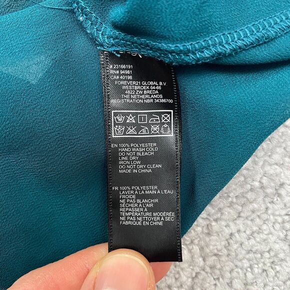 Forever 21 Oversized Cropped Sheer Shirt Womens Small Green Embroidered Casual - Picture 5 of 10